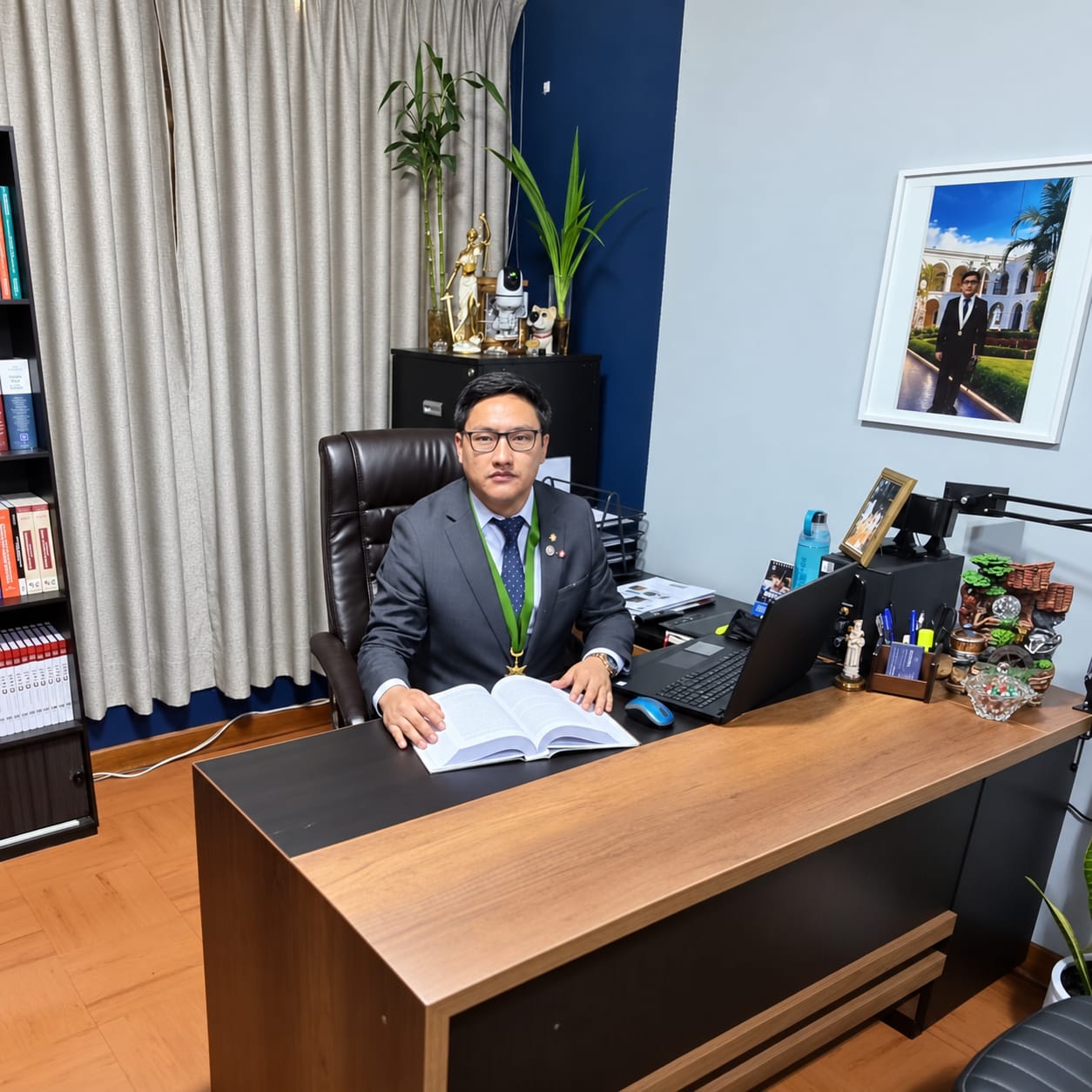 Dr. Juan Carlos Flores Estrada, abogado penalista, en su oficina
